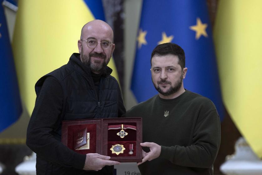 AB Konseyi Başkanı Charles Michel ve Ukrayna Devlet Başkanı Volodimir Zelenskiy