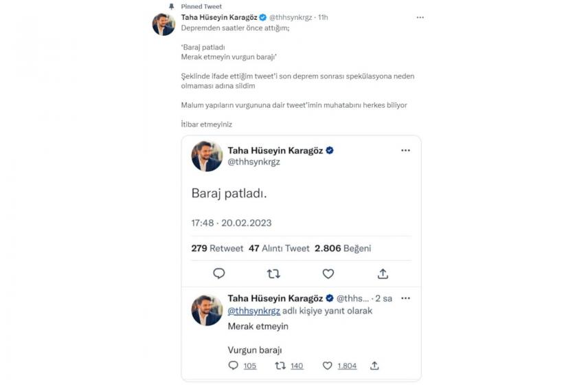 "Baraj patladı" tweeti atan Yeni Şafak muhabiri paylaşımını sildi