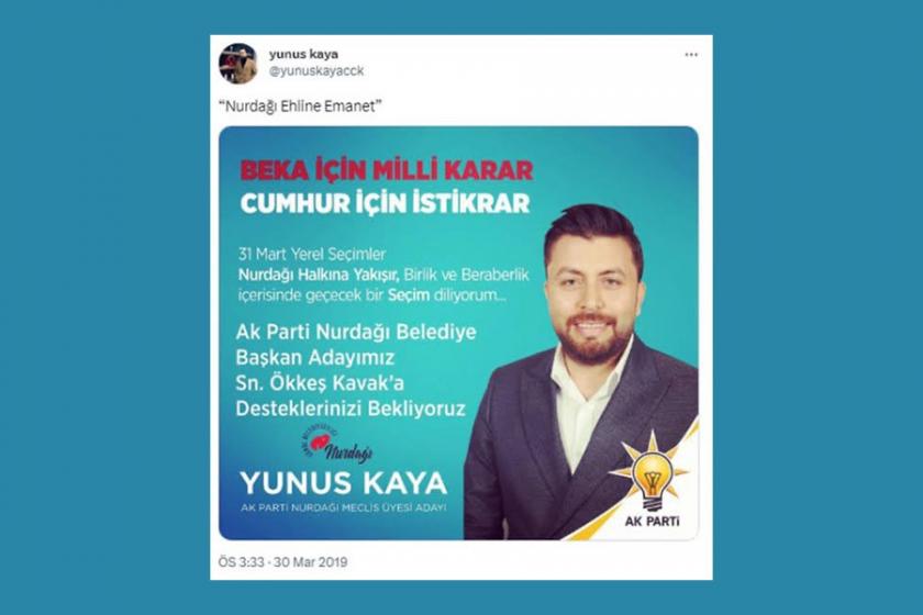 AKP'li Nurdağı Belediye Meclis Üyesi Yunus Kaya