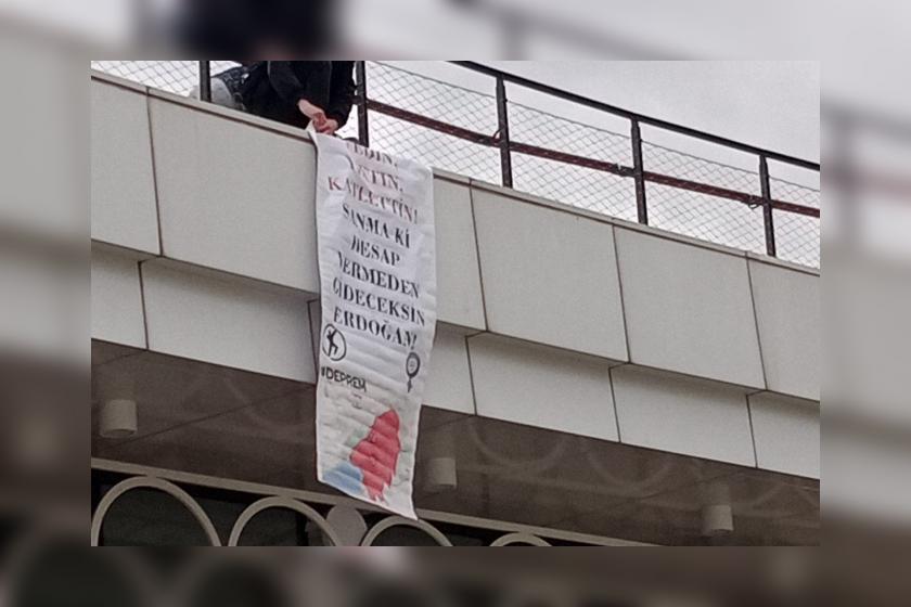 Erdoğan'ın Ankara mitingi öncesi üst geçide pankart asan iki genç gözaltına alındı
