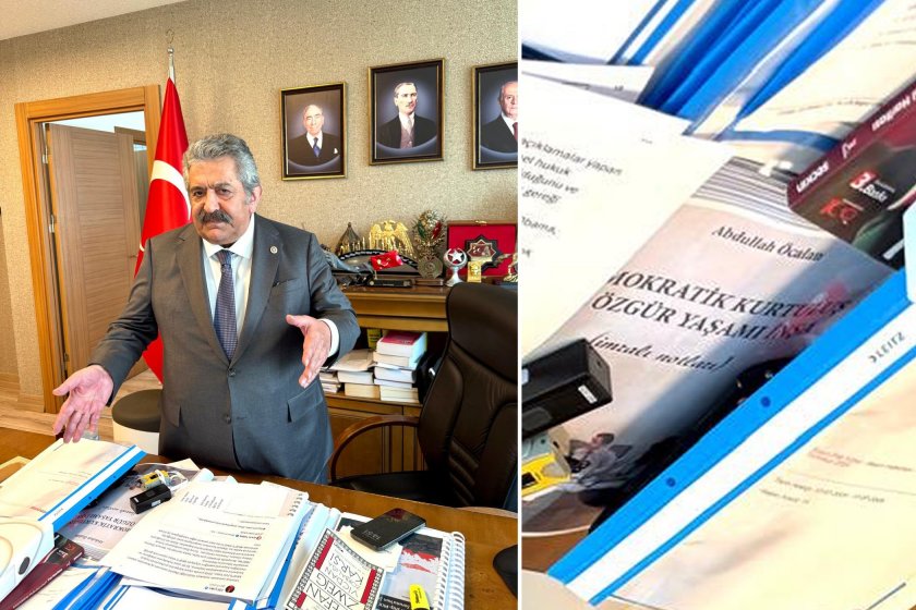 MHP'li Feti Yıldız'ın masasındaki Öcalan kitabı fotokopisi dikkat çekti