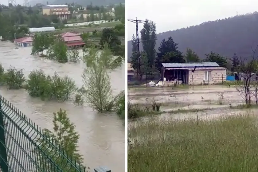 Kelkit Irmağı taştı: Sel suları evlere girdi, iş makineleri mahsur kaldı
