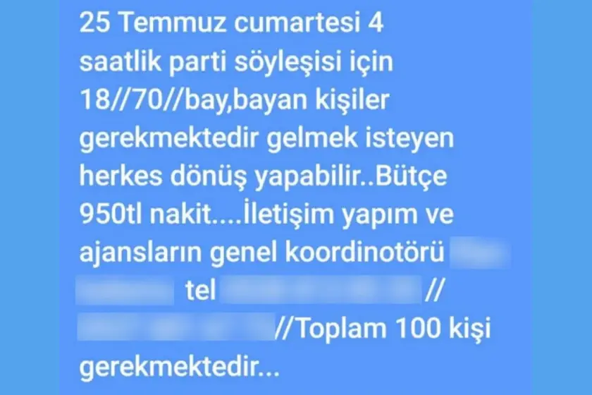 Cast ajansından gönderilen mesaj | Fotoğraf: BirGün