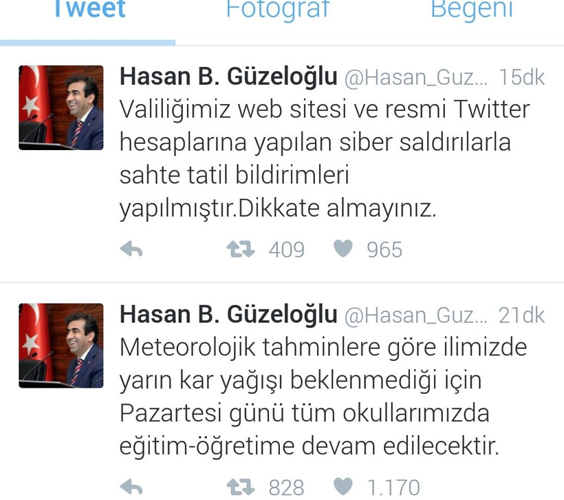 Kocaeli Valiliği'nin twitter hesabı hacklendi, okulların tatil olduğu tweet'i atıldı