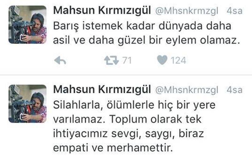 Mahsun Kırmızıgül'den barış çağrısı