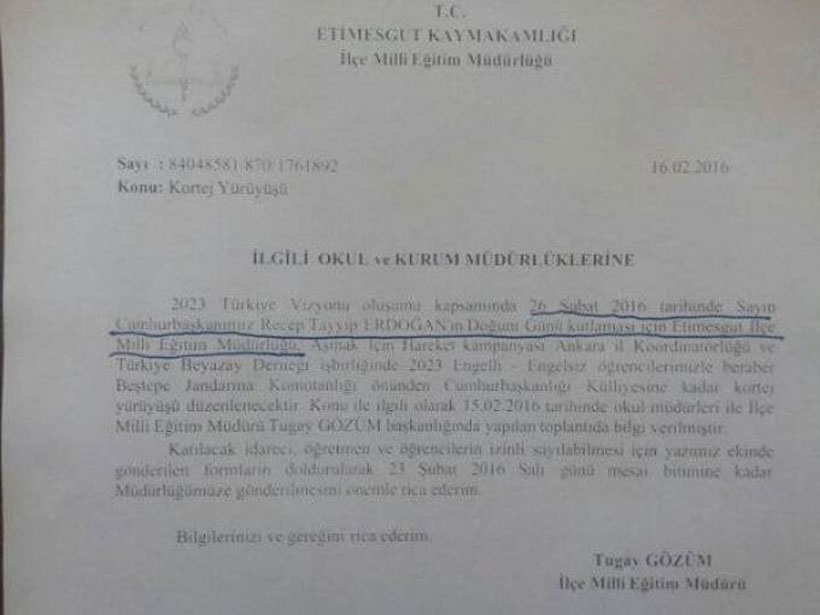 Etimesgut İlçe Milli Eğitim Müdürlüğü’nden Erdoğan'ın doğum gününde resmi tatil