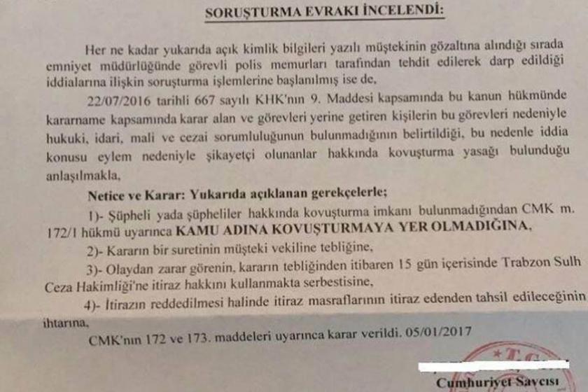 Savcı işkence suç duyurusunu KHK’ye dayanarak reddetti