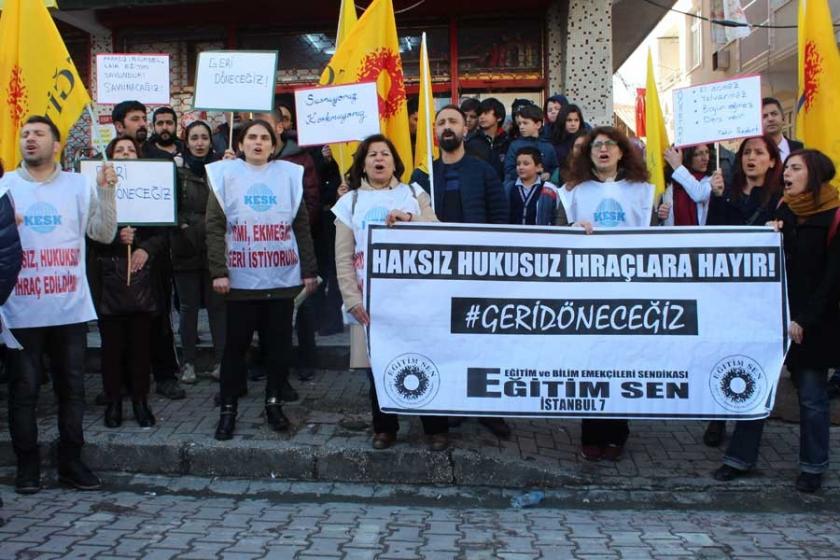 İhraç edilen öğretmenler için okul önündeki açıklamaya TOMA