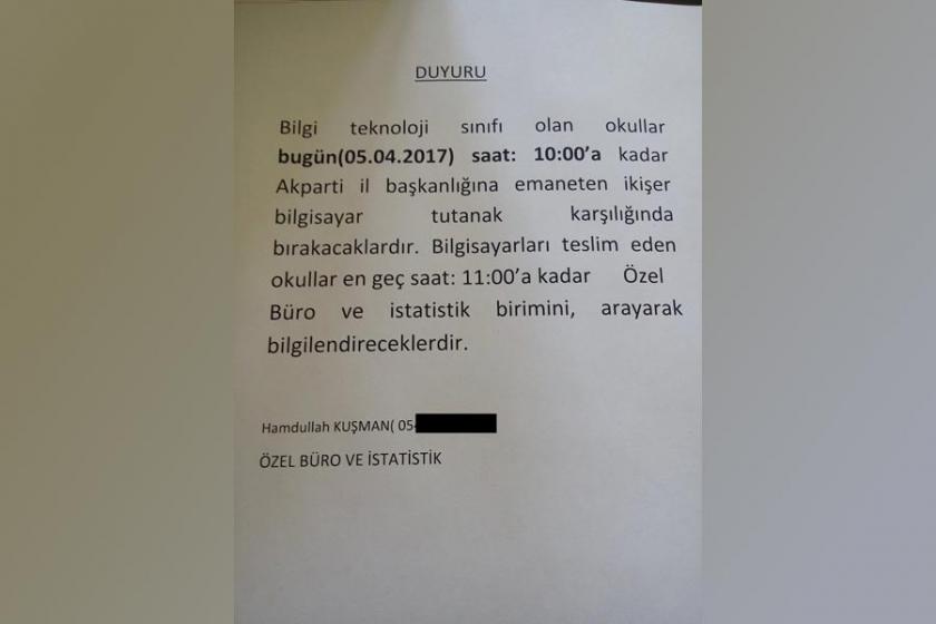 Van’da okullara ‘AKP’ye bilgisayar gönderin’ talimatı 