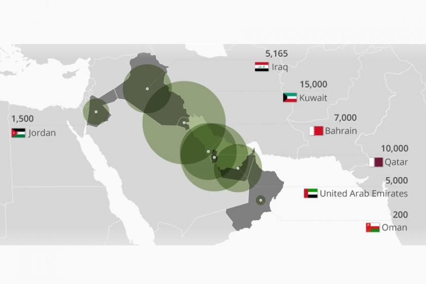 Map of the U.S. troops based in the Middle East