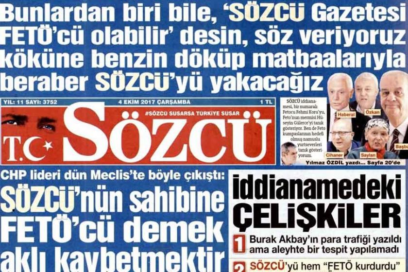 Sözcü: Bunlardan biri bize FETÖ’cü derse gazeteyi yakacağız