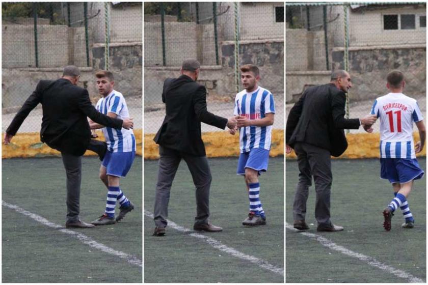 Amatör futbolcuya saha ortasında kulüp başkanından dayak!