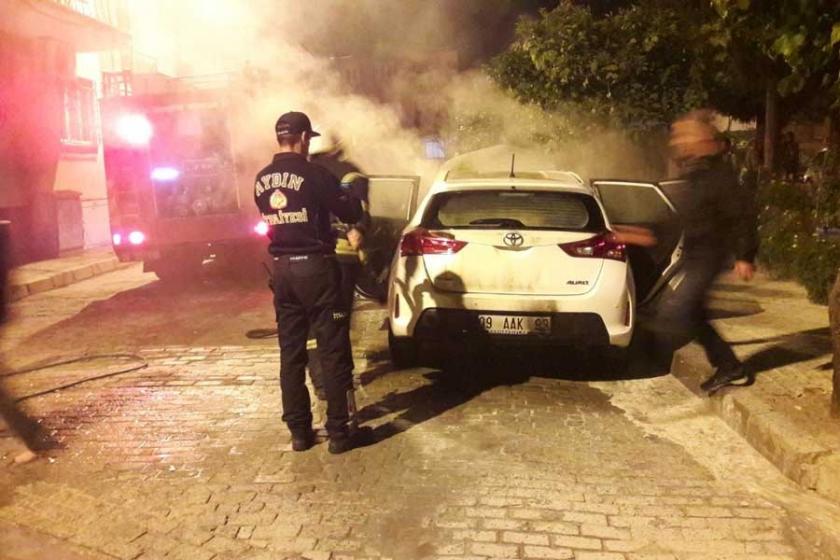 Aydın’da polisin otomobili kundaklandı