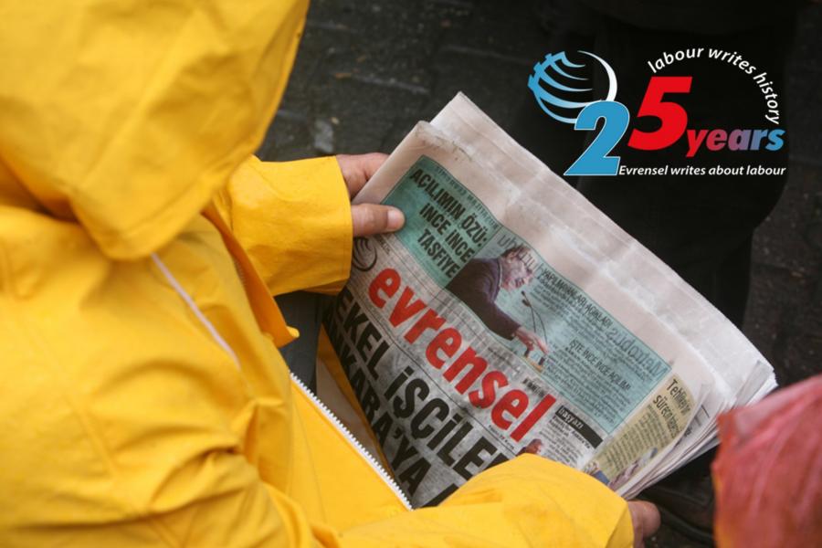 A worker, reading Evrensel Newspaper