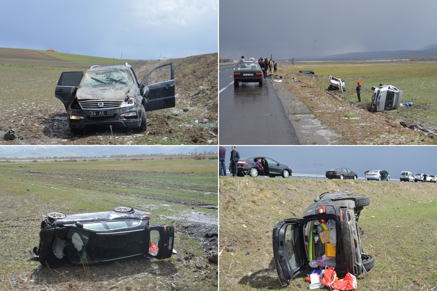 Ağrı'da 4 araç şarampole yuvarlandı, belediye başkanı yaralandı