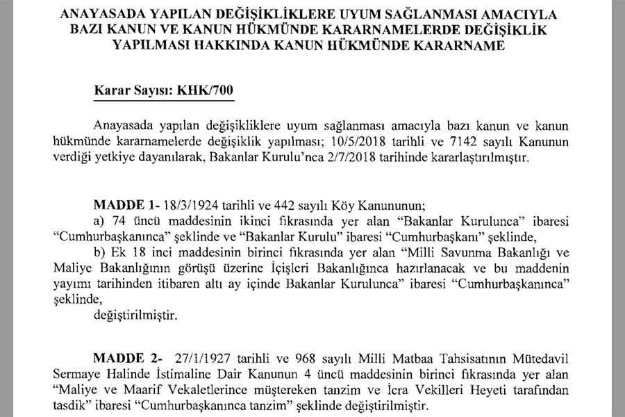 Resmi Gazete'de yayımlanan 700 sayılı KHK'nin tam metni