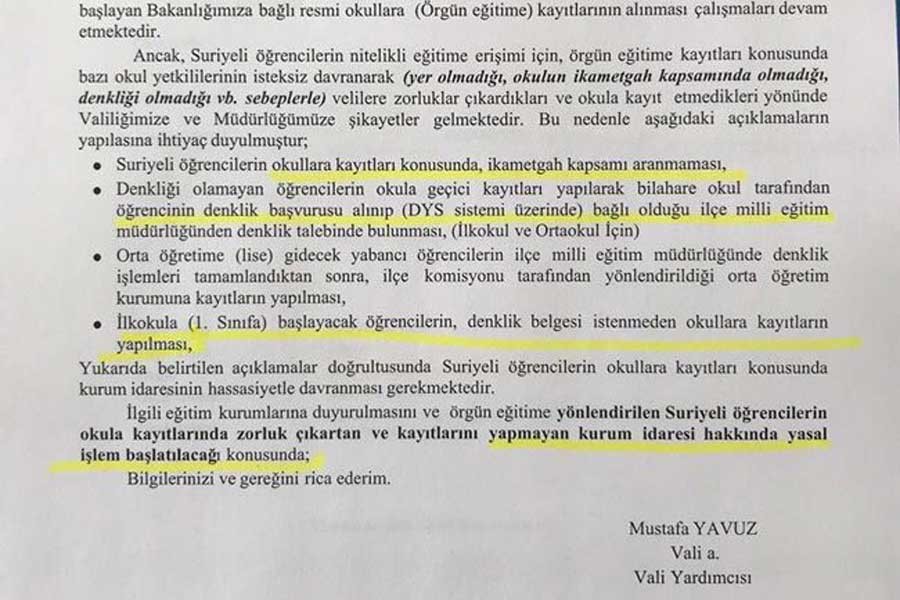 Adana Valiliğinden Suriyelilerin okul kaydına zorluk çıkaranlara uyarı