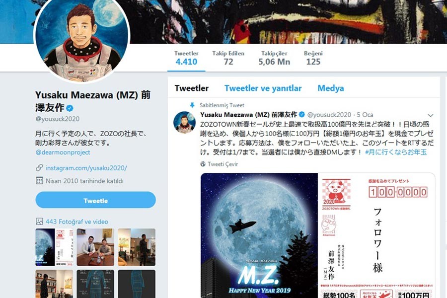 Japon milyarder, 'en çok retweet edilen' olabilmek için servet harcadı