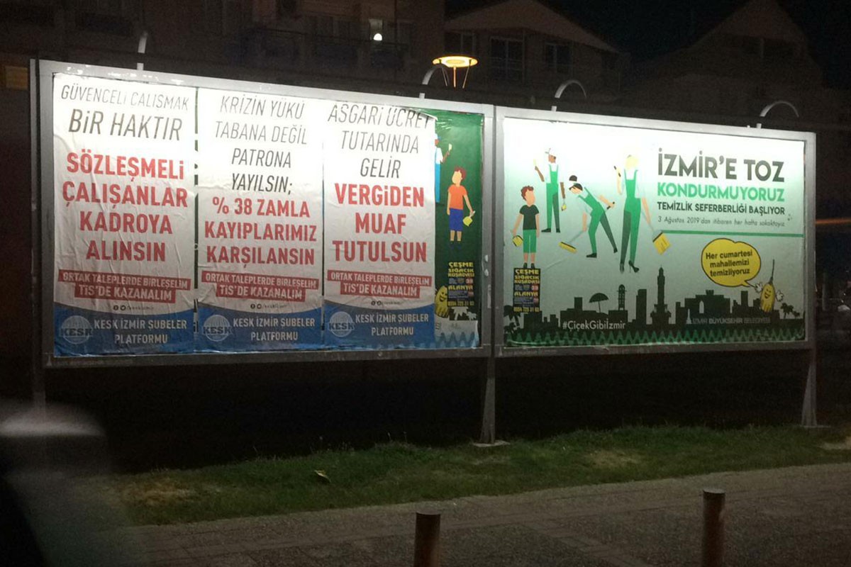 İzmir'de KESK'in TİS taleplerini içeren afişler asıldı
