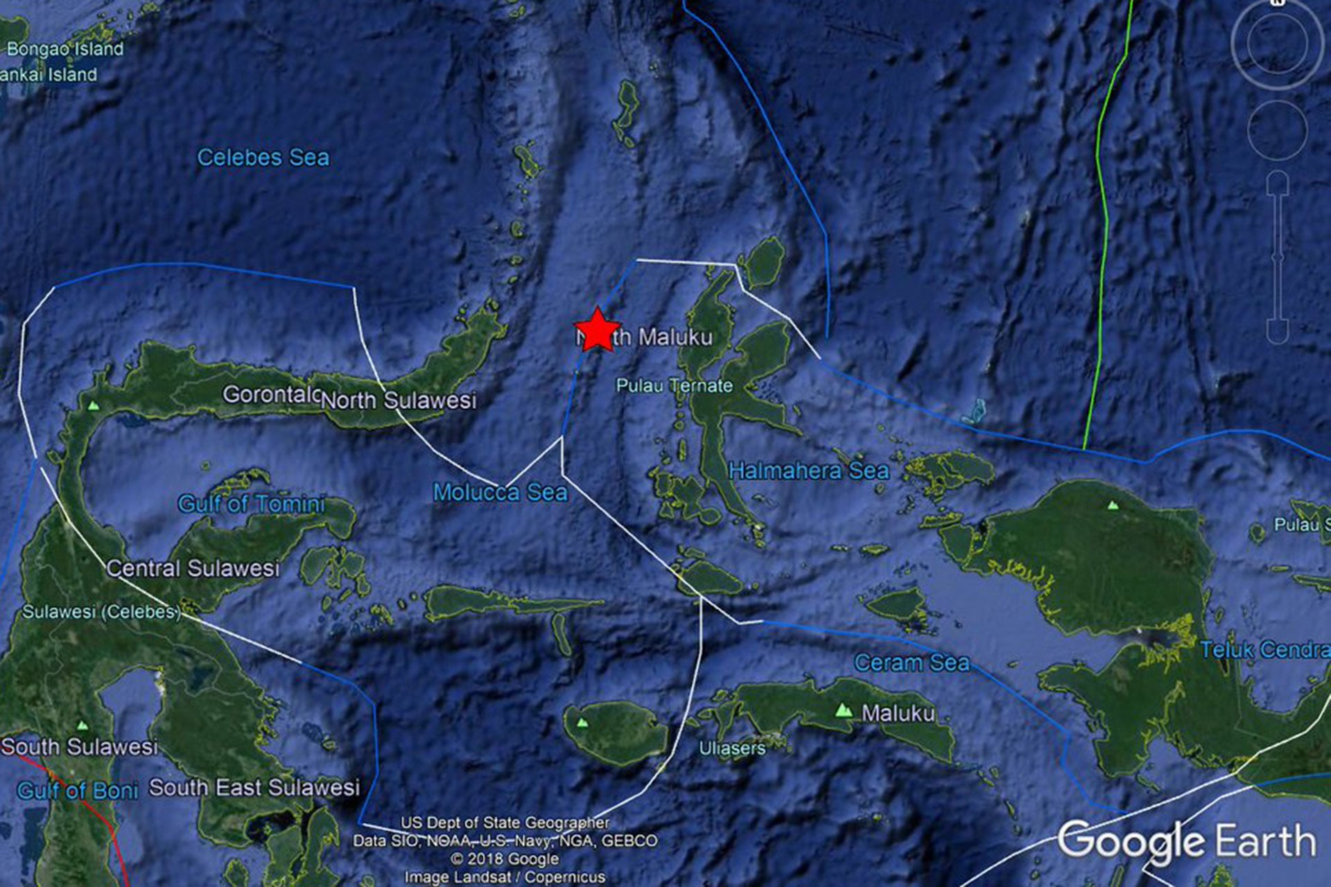 Endonezya'da meydana gelen 7,1 büyüklüğündeki depremin merkezinin haritası.