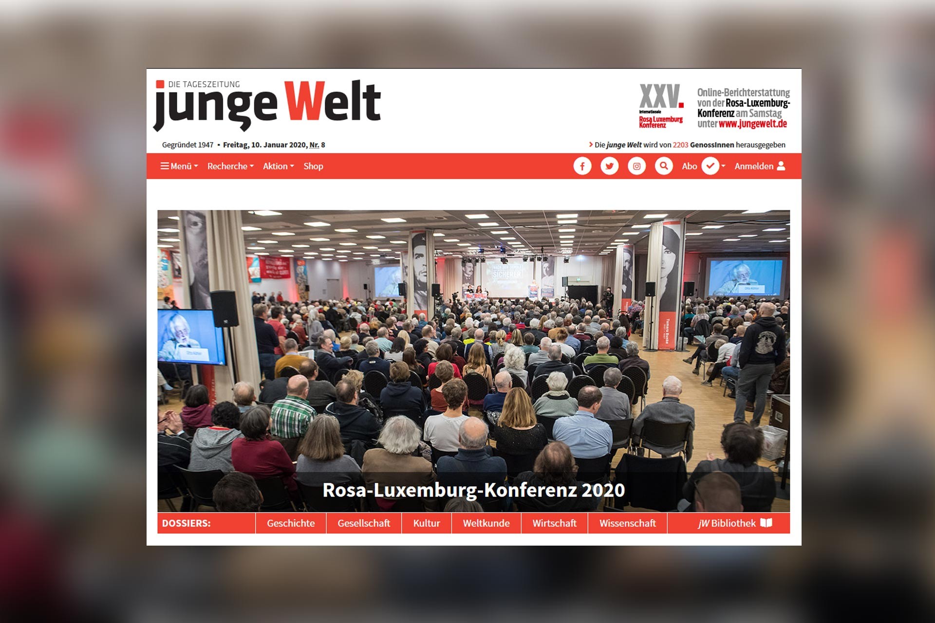 Rosa Luxemburg 2020 konferansı için Junge Welt gazetesinde yayınlanan fotoğraf