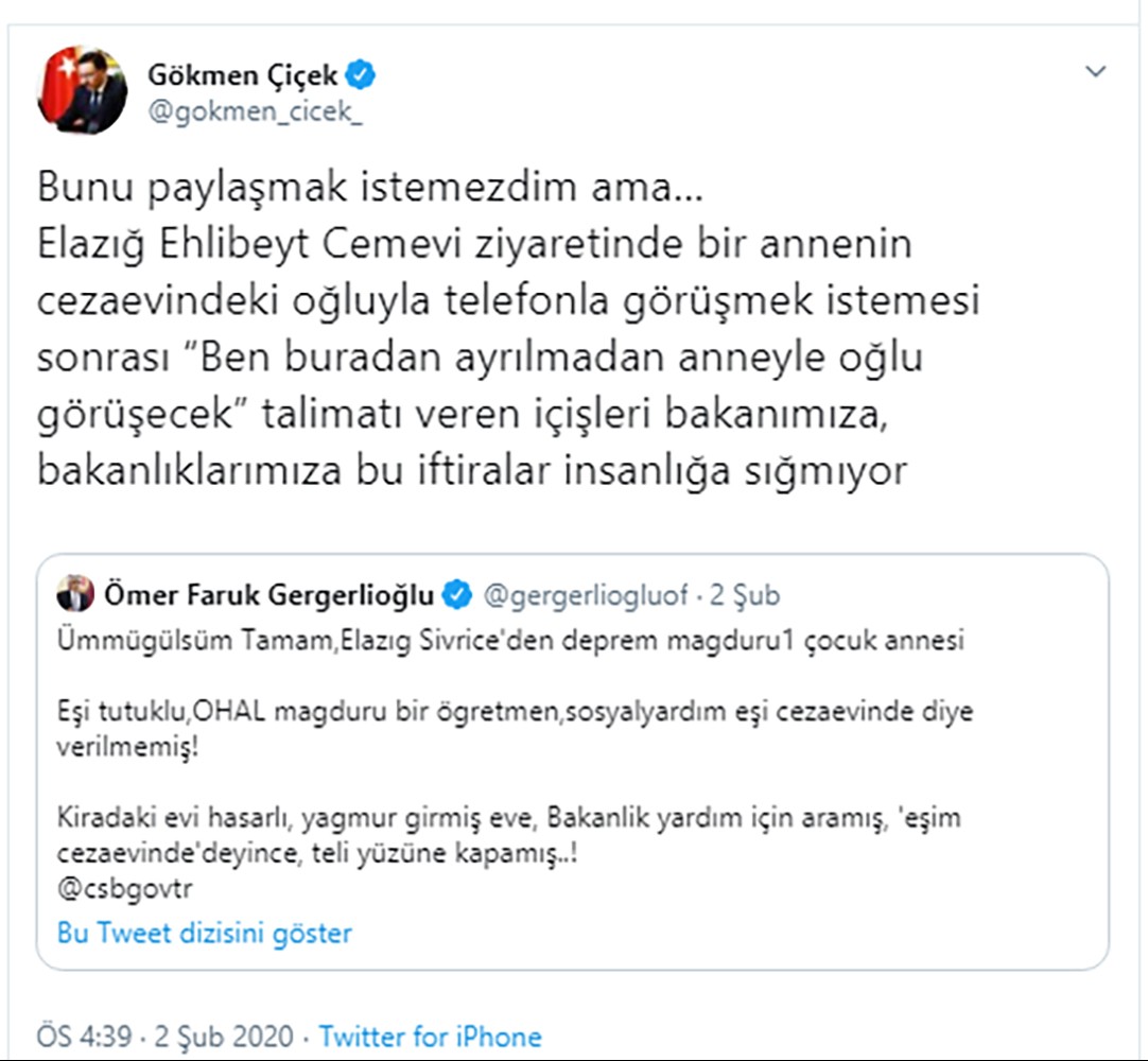 Gökmen Çiçek'in tweeti