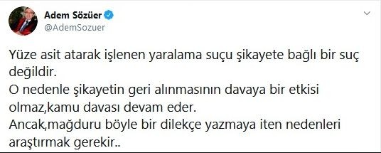 Adem Sözüer'in Twitter hesabından yaptığı paylaşım