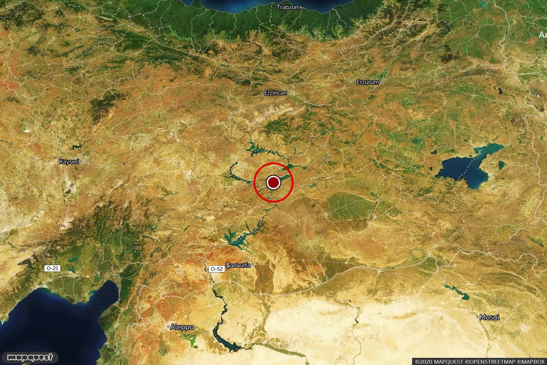 Elazığ'daki depremin merkezini gösteren harita