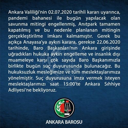 Ankara Barosunun açıklaması