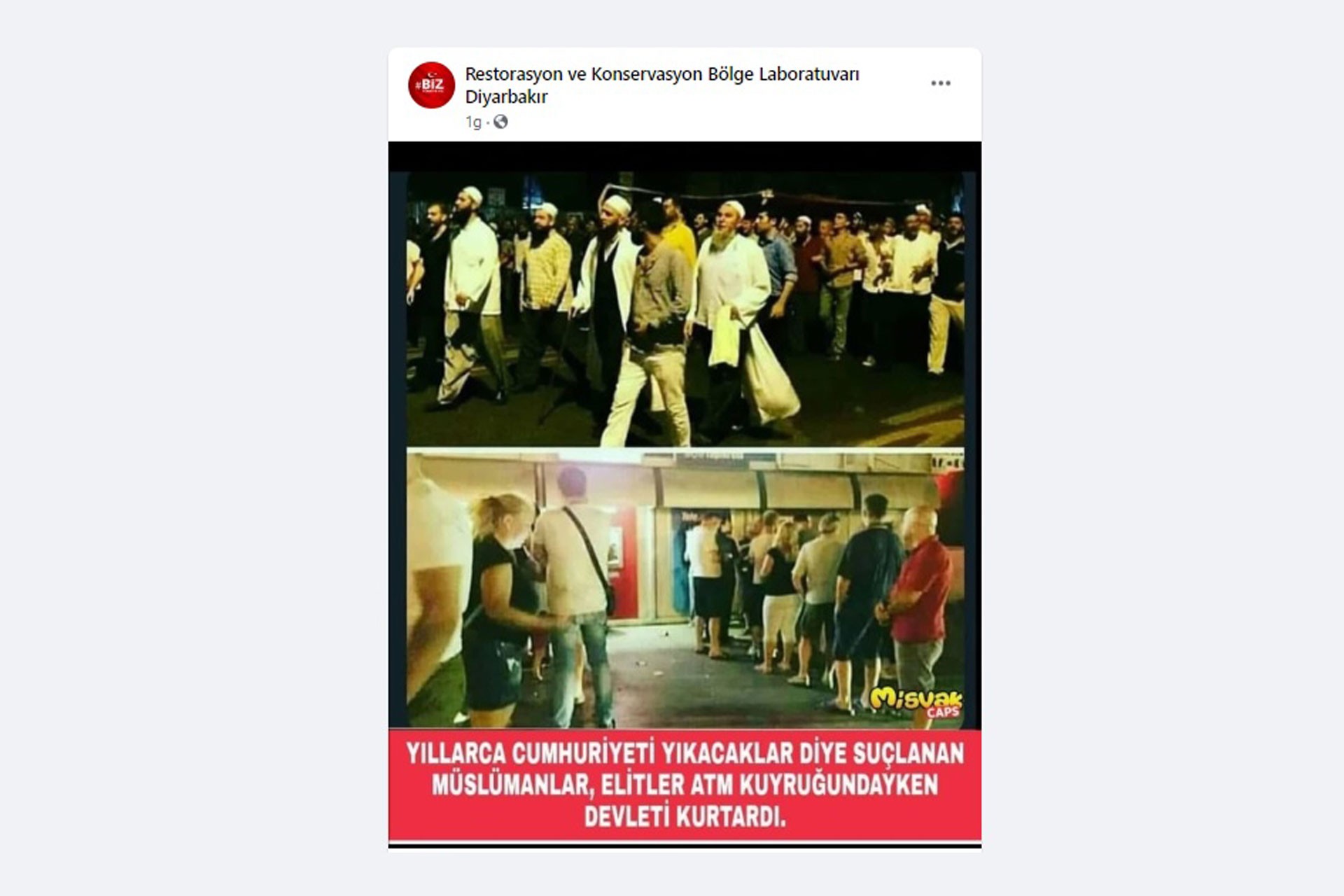 Diyarbakır Restorasyon ve Konservasyon Bölge Laboratuvarının 15 Temmuz paylaşımı