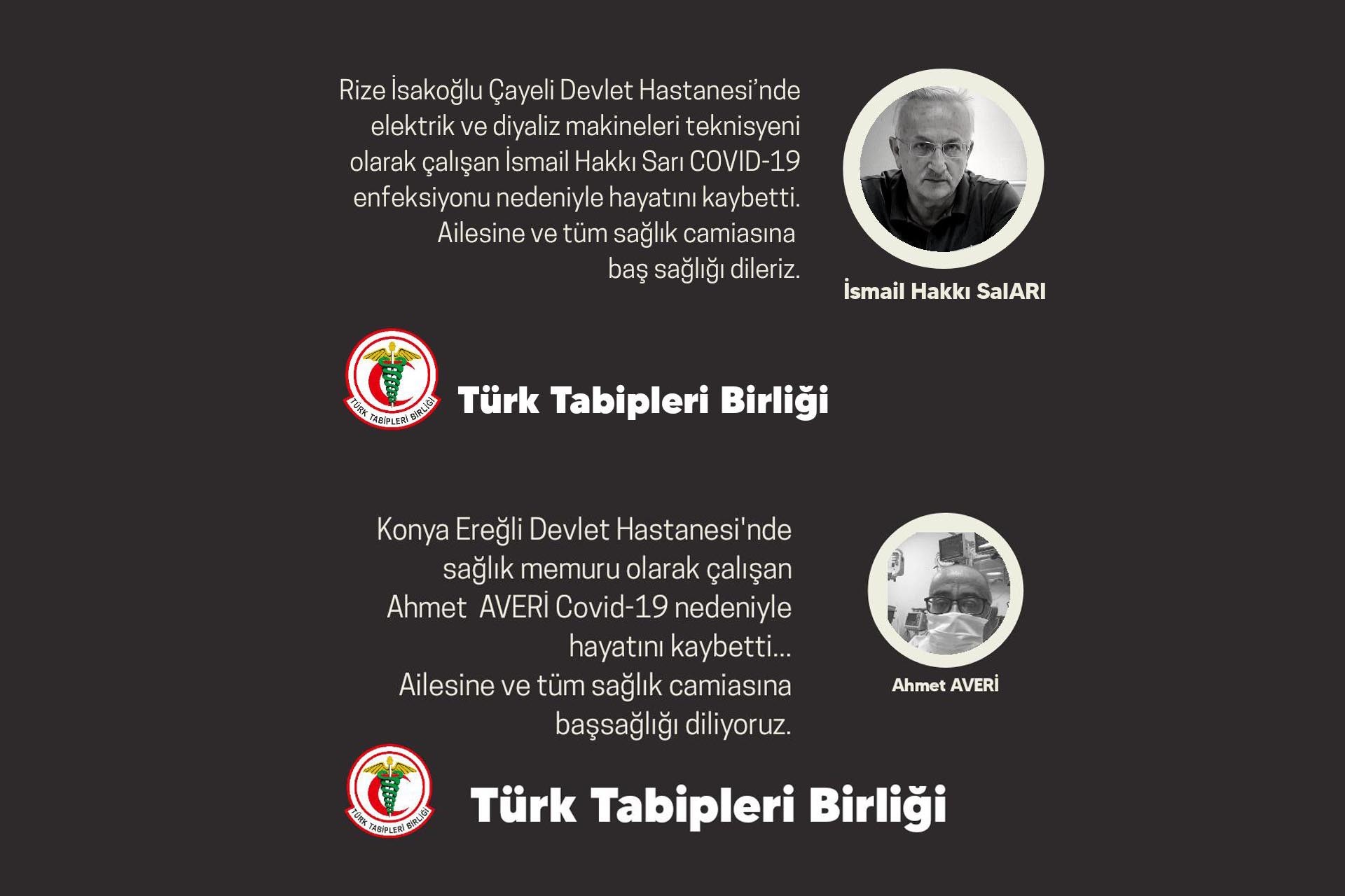 TTB iki sağlık emekçisinin hayatını kaybettiğini duyurdu