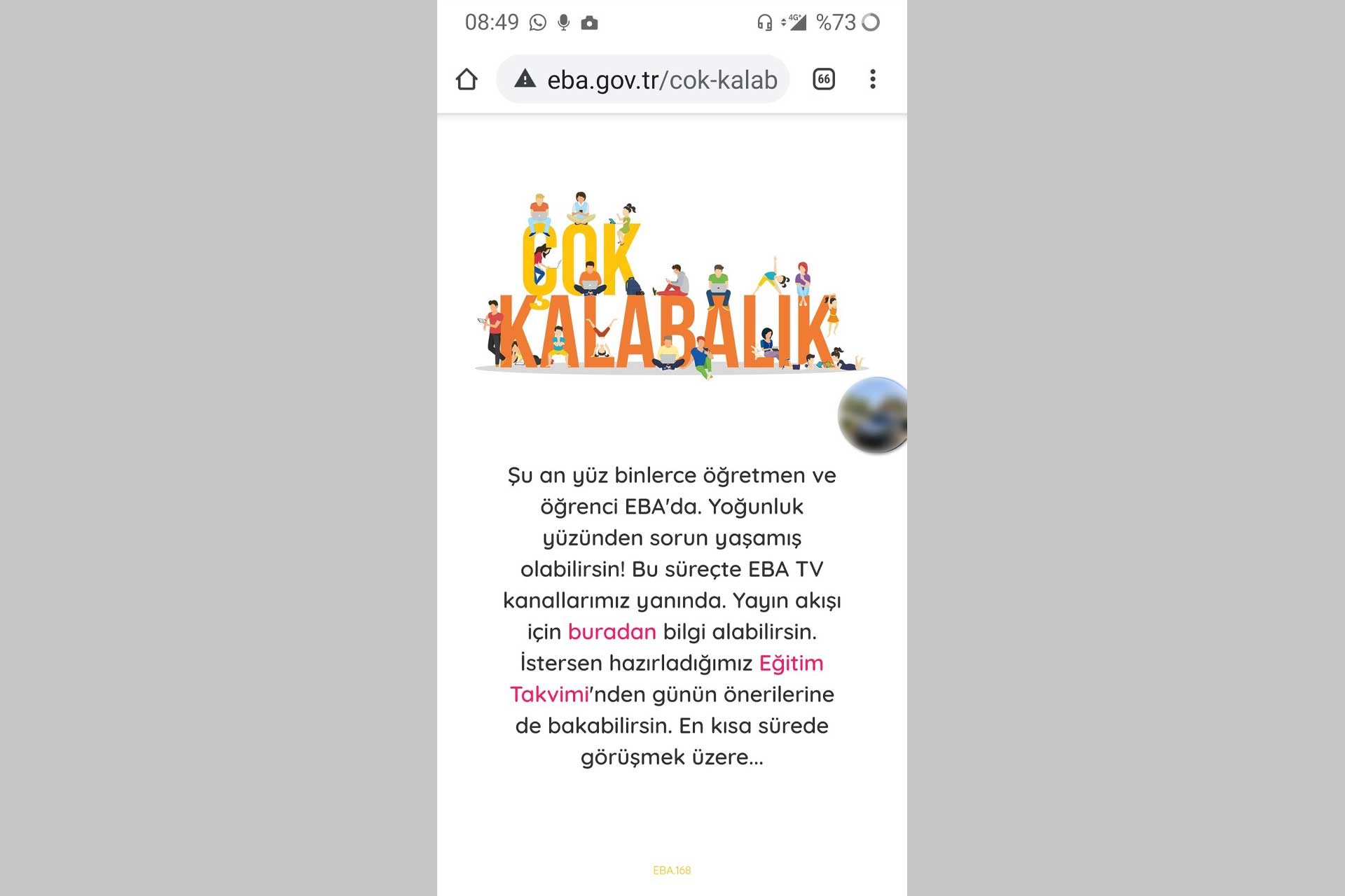 EBA'ya girmeye çalışan öğrencilerin karşılaştığı hata mesajı