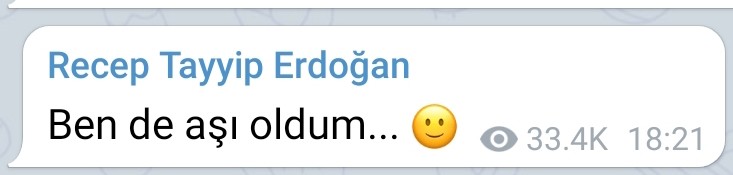 Erdoğan'ın Telegram paylaşımı.