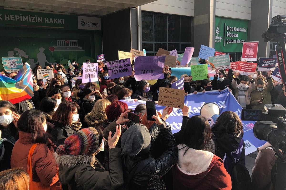 Ankara'da İstanbul Sözleşmesi eyleminde kadınlar