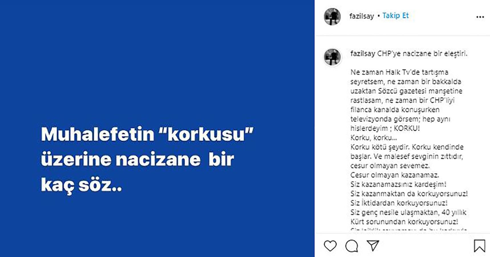 Fazıl Say'ın Instagram hesabından yapılan paylaşım