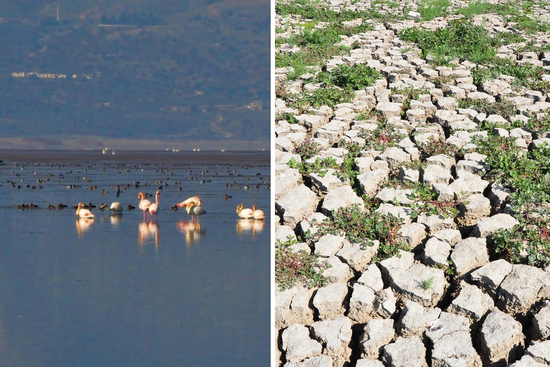 Marmara Gölü'nün öncesi (solda) ve sonrası