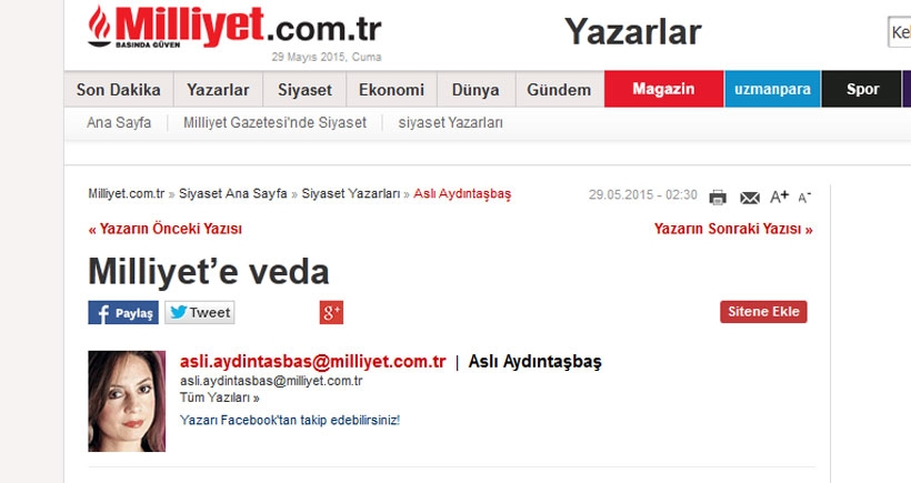 Aslı Aydıntaşbaş, Milliyet'e veda kararını açıkladı