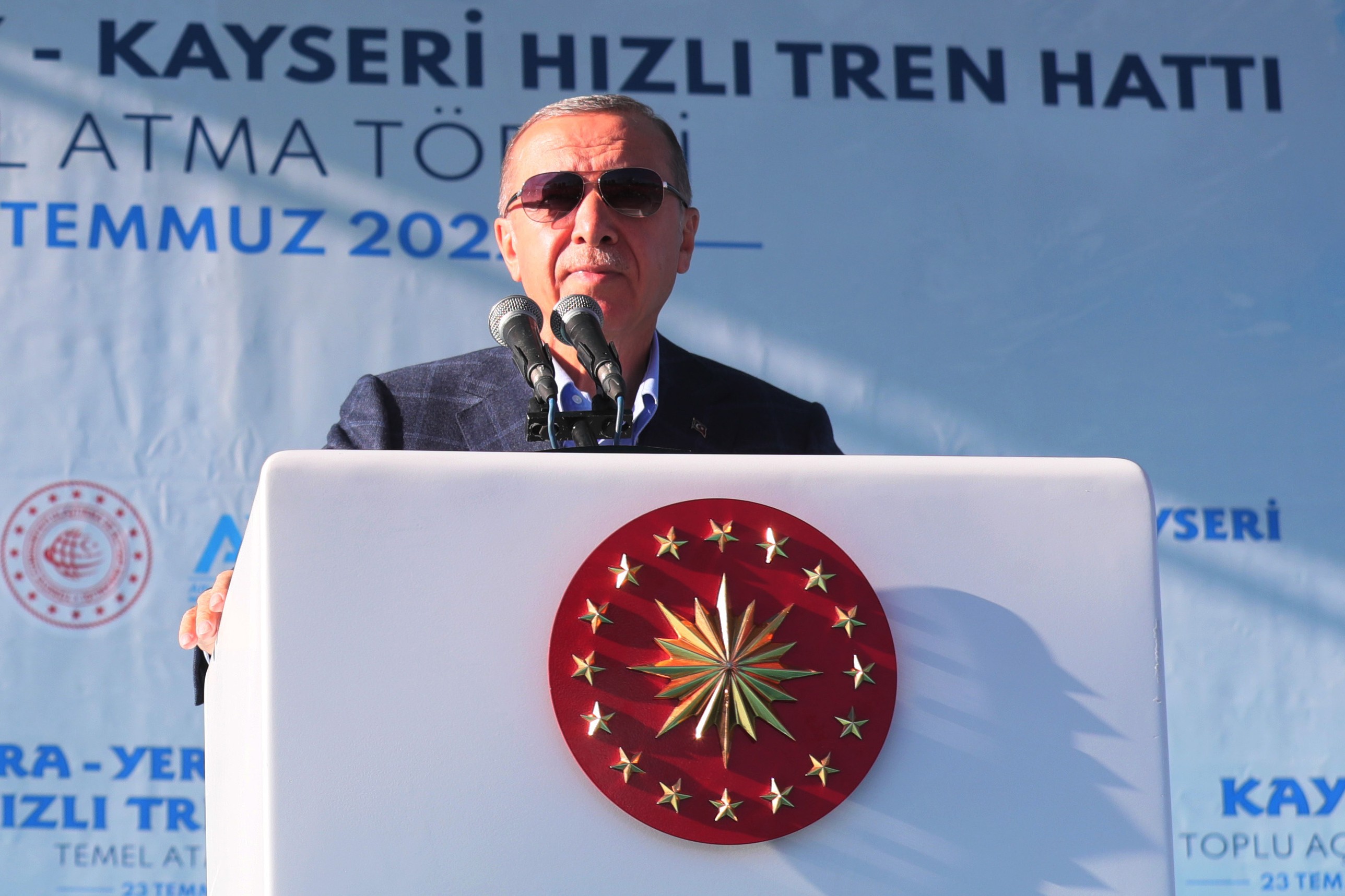Cumhurbaşkanı Recep Tayyip Erdoğan'ın Kayseri mitinginden bir fotoğraf.