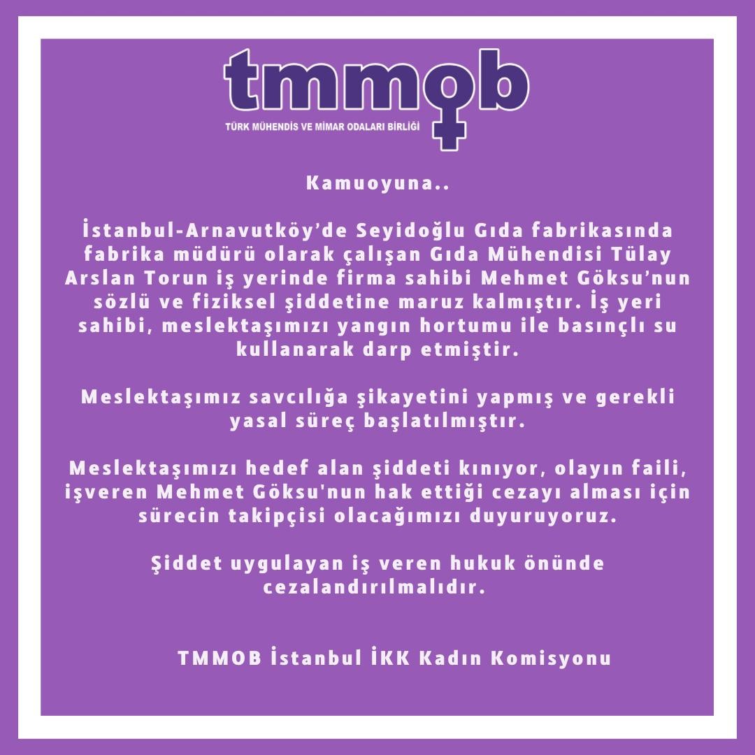 TMMOB İstanbul İKK Kadın Komisyonu açıklaması