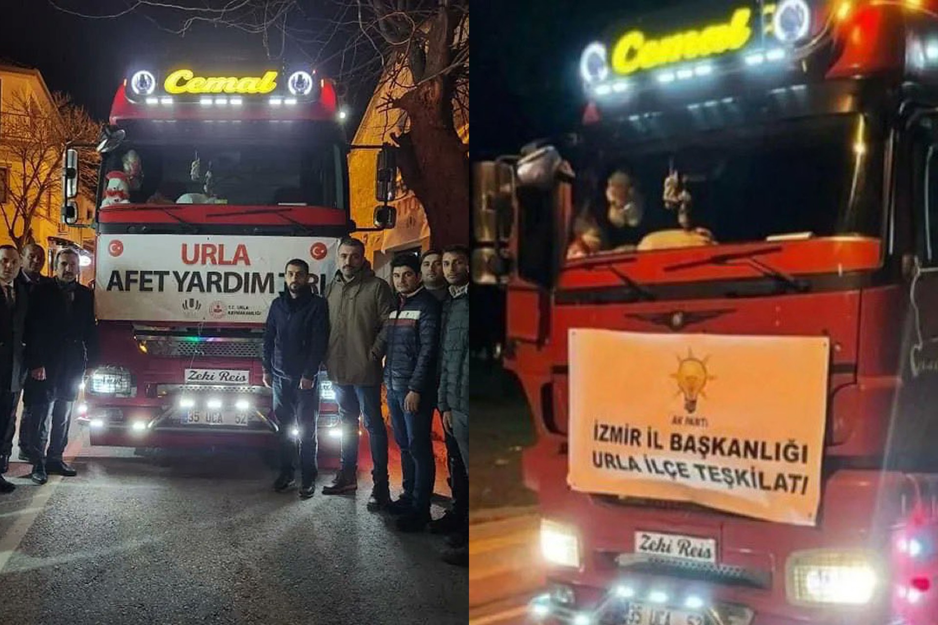 Yardım tırlarına akp'liler kendi pankartını astı