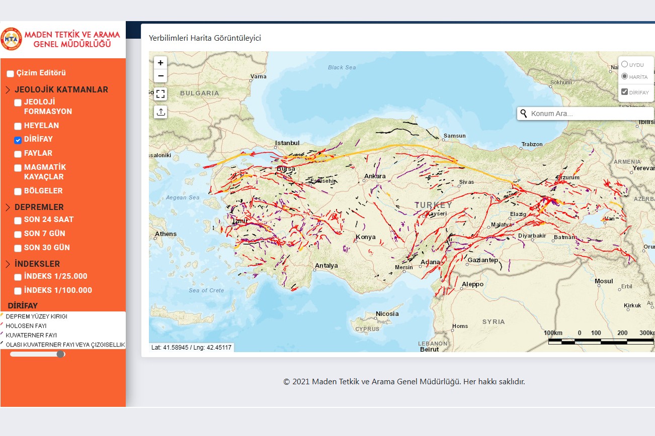 yerbilimleri.mta.gov.tr/anasayfa.aspx ekran görüntüsü