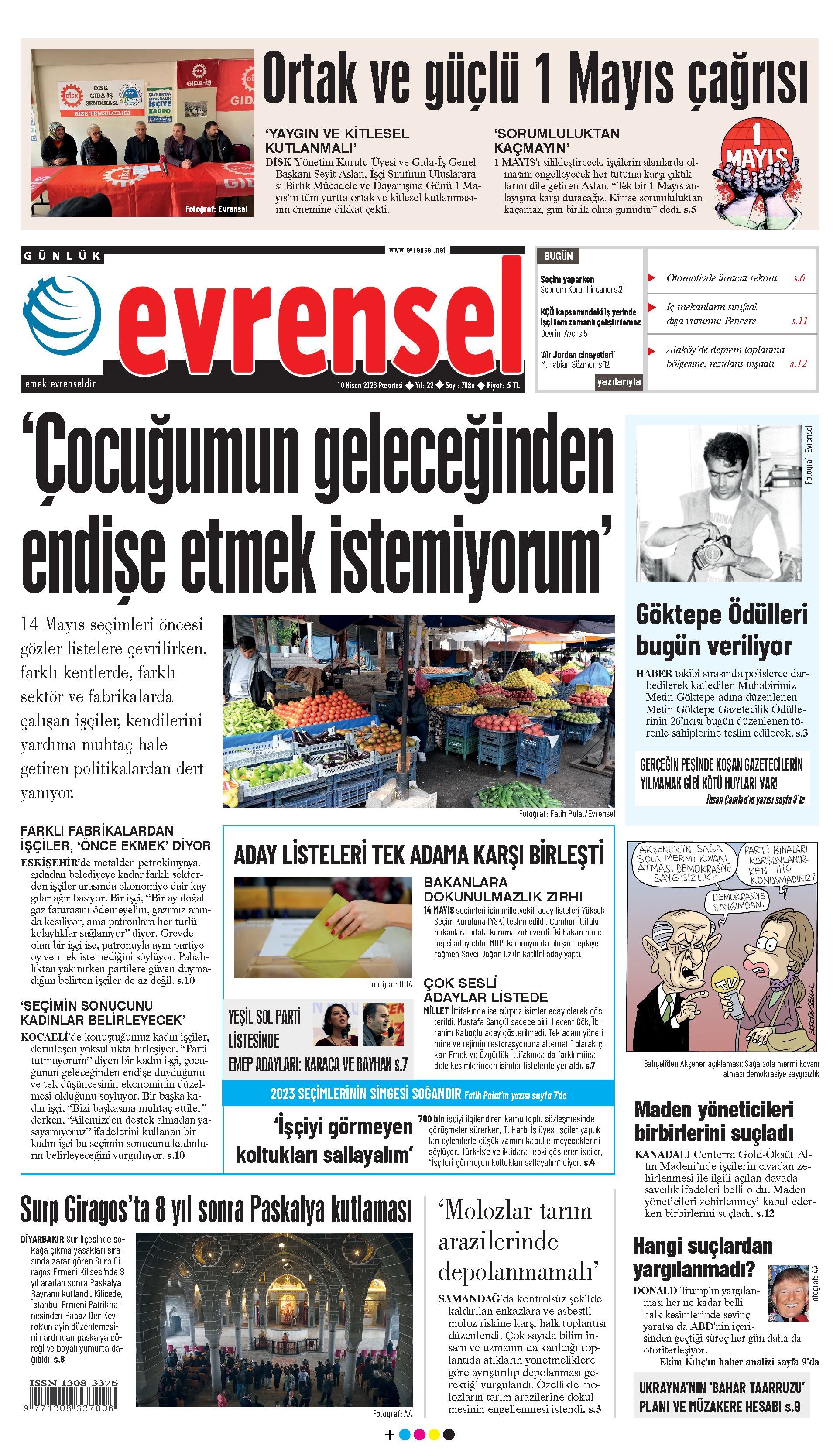 Evrensel 10 Nisan 2023 1. sayfası