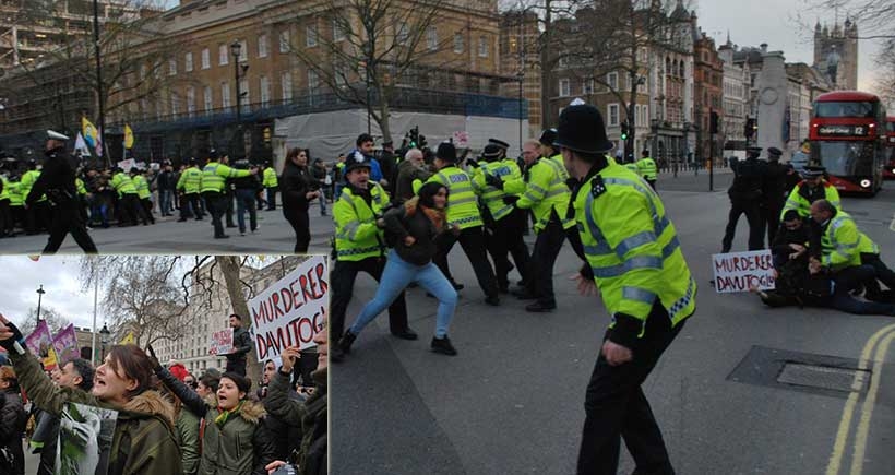 Londra'da protestoyla karşılanan Davutoğlu arka kapıdan kaçtı!