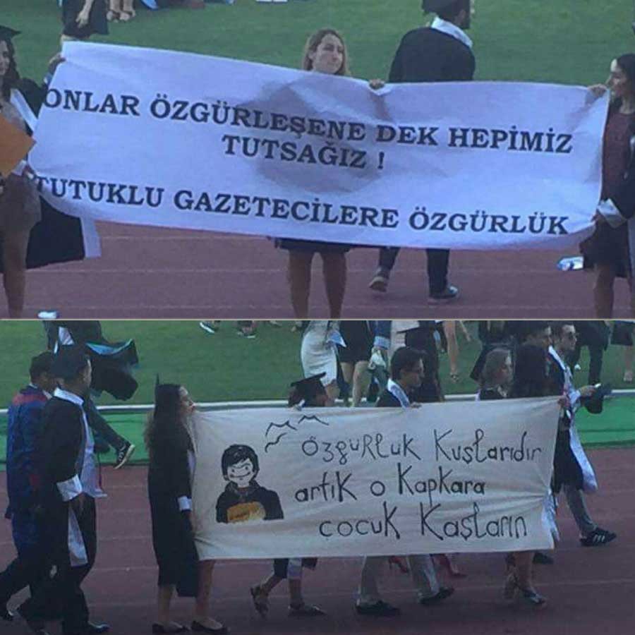 Mezuniyet töreninde tutuklu gazeteciler ve Berkin unutulmadı