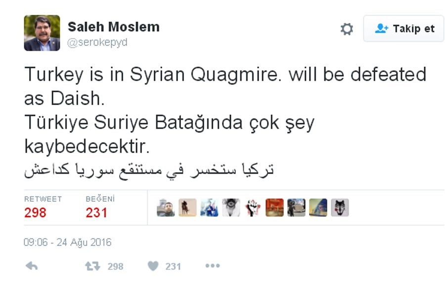 PYD Eş Başkanı Salih Müslim'den Cerablus harekatına tepki