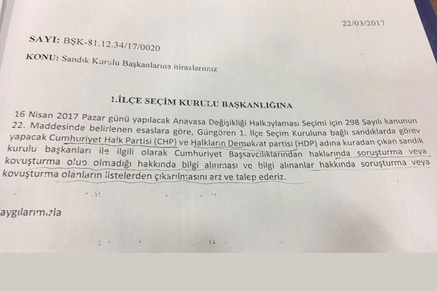 AKP HDP ve CHP’li sandık görevlilerinin incelenmesini istedi