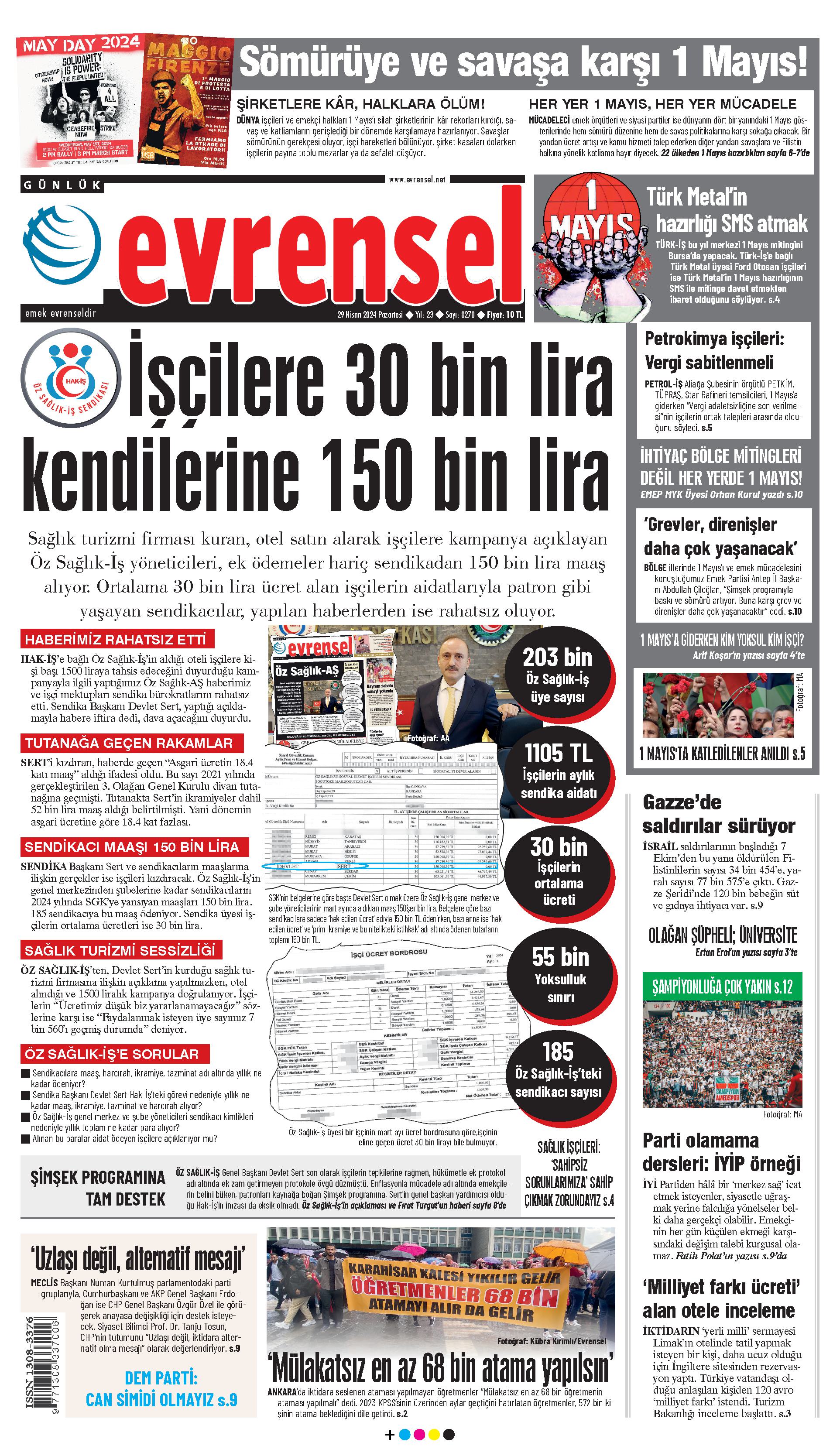 Evrensel Gazetesi Birinci Sayfa