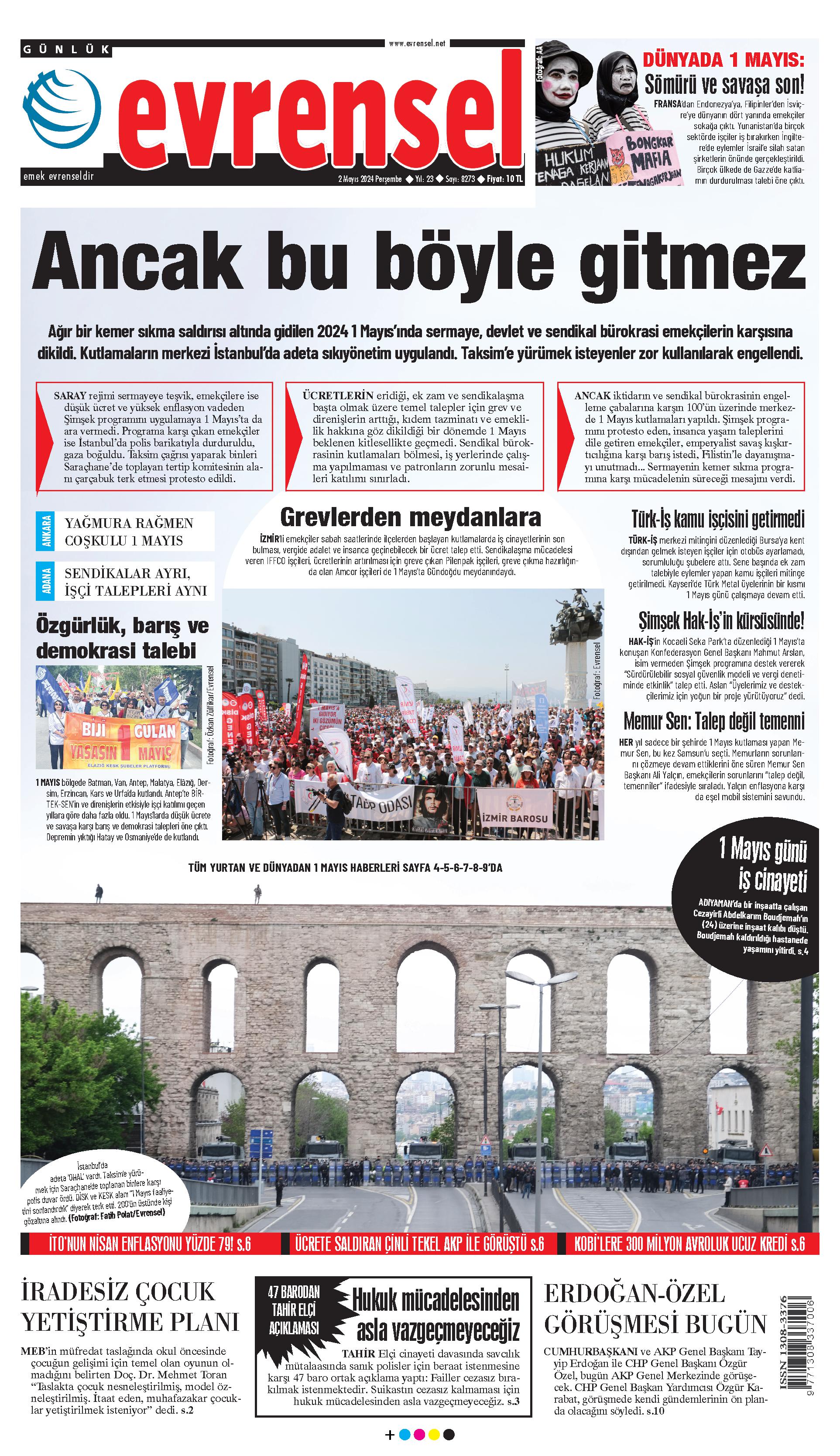 Evrensel Gazetesi Birinci Sayfa