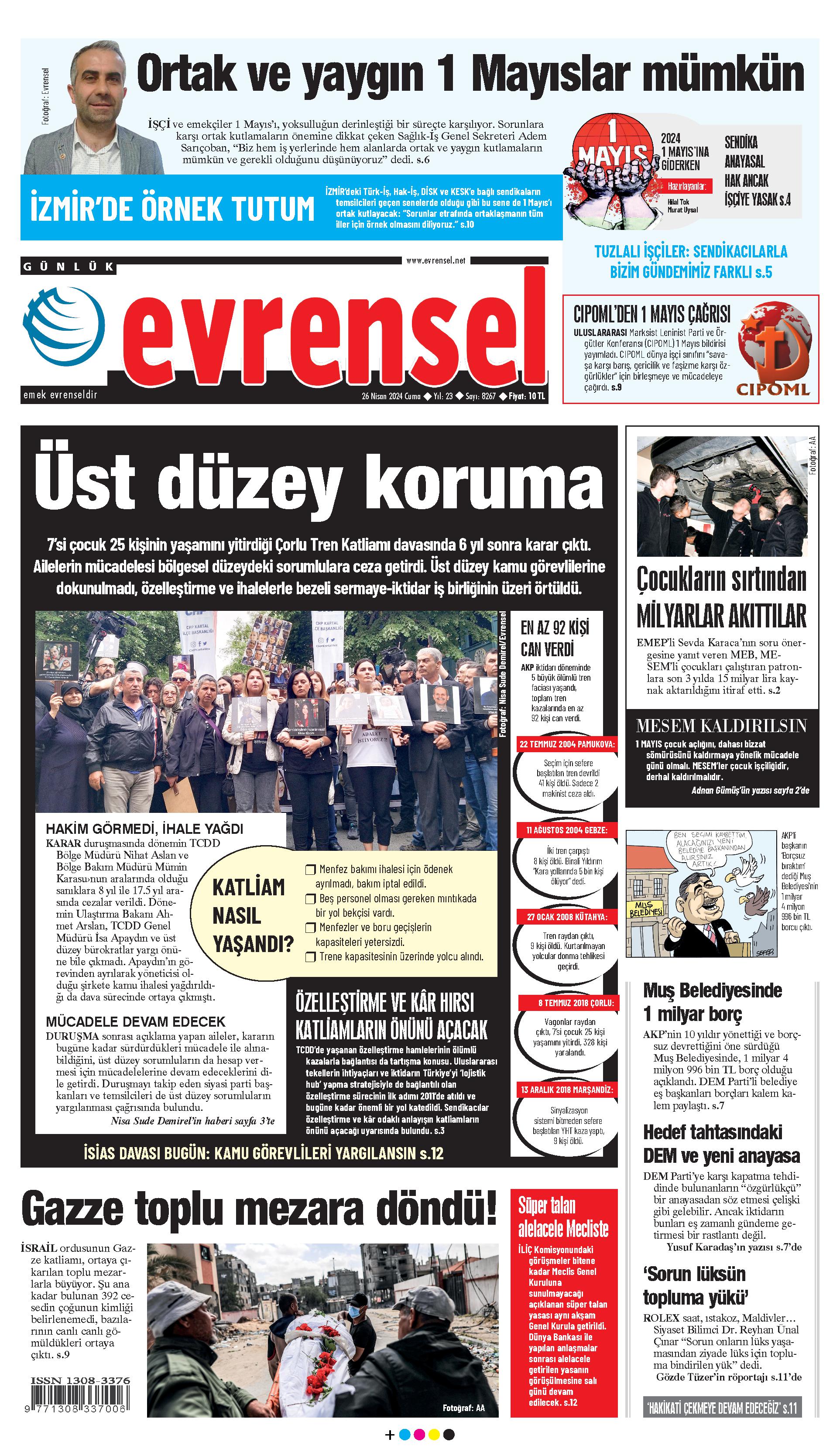 Evrensel Gazetesi Birinci Sayfa