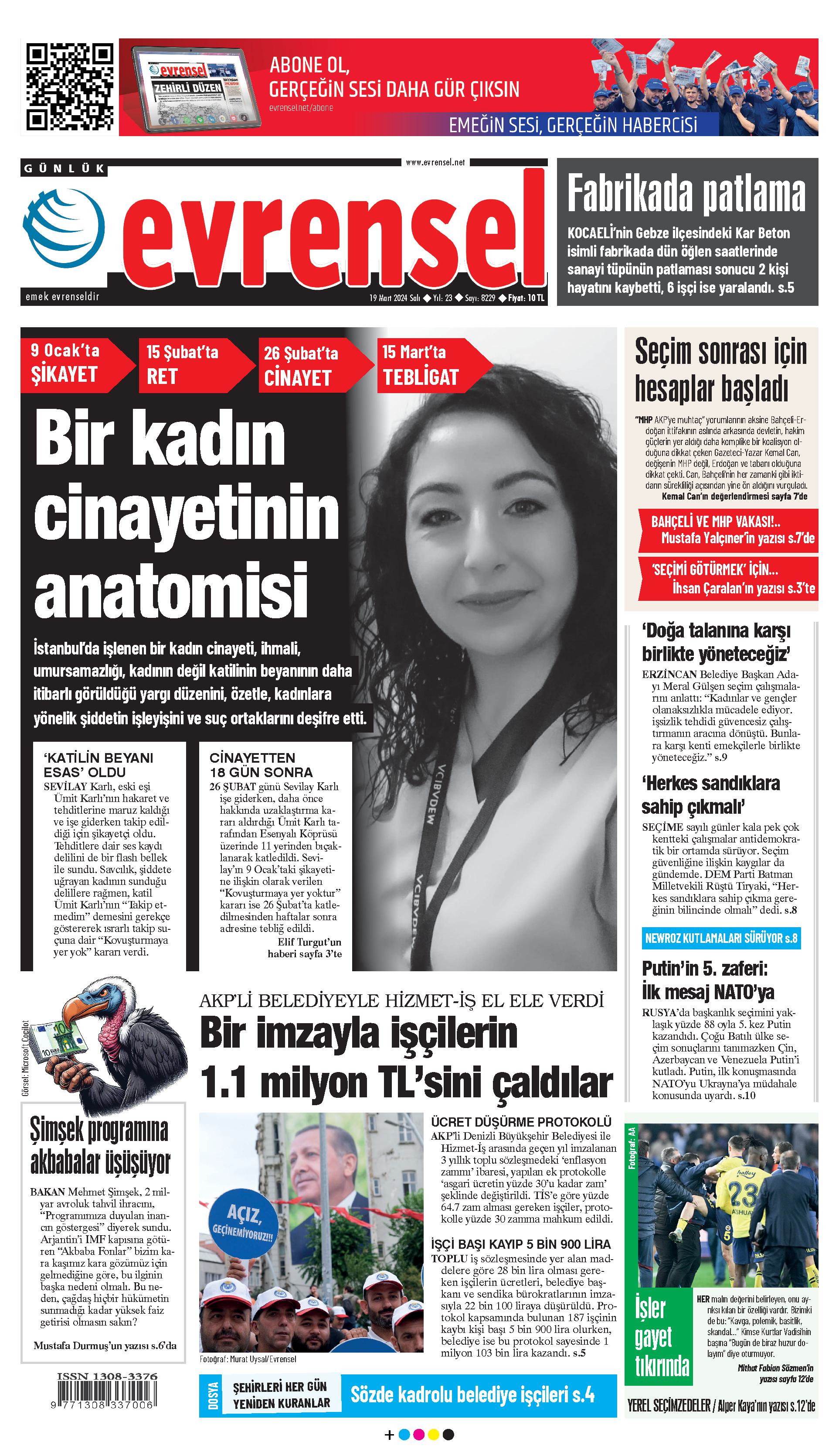 Evrensel Gazetesi Birinci Sayfa